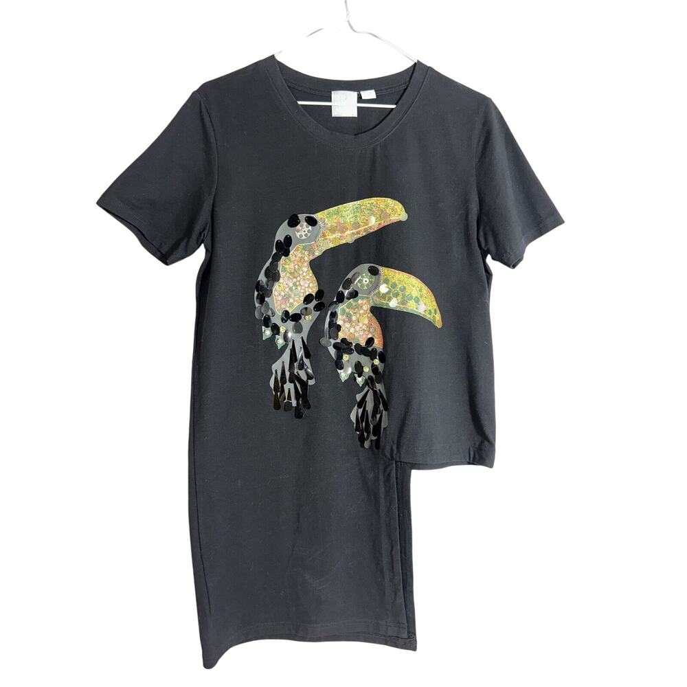 Zero Degrees Celsius Womens Black Toucan Birds Embellished Shirt size Medium